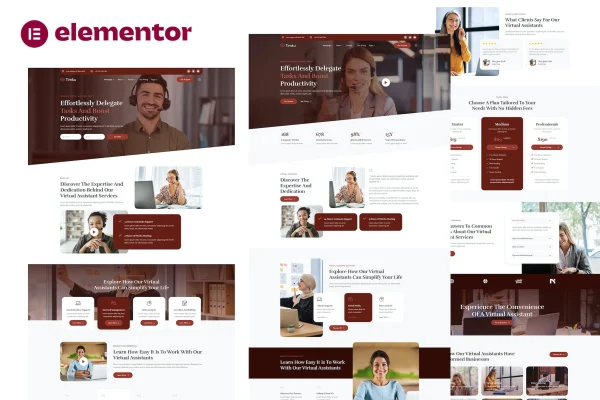Timku virtual assistant business Elementor template kit preview