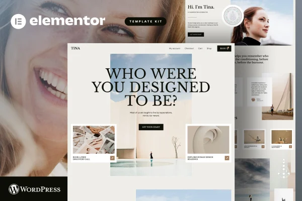 Tina Human Design Coach Elementor Pro template kit preview