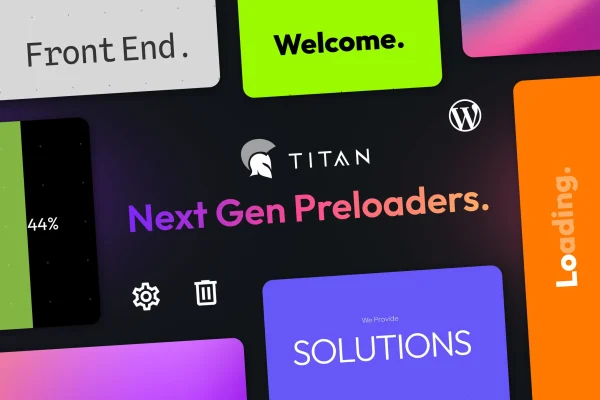 Titan Preloaders plugin banner with animated preloader and page transition examples
