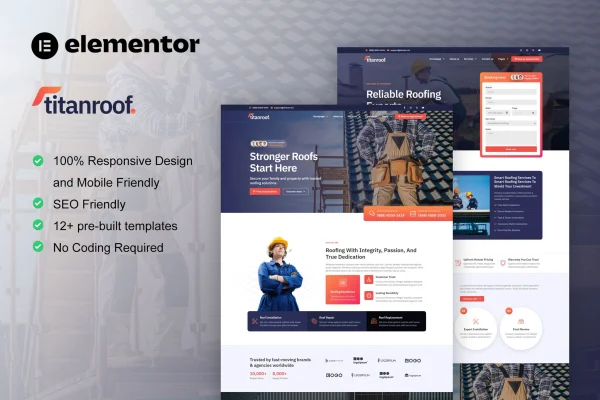 TitanRoof roofing services Elementor Pro template kit cover image