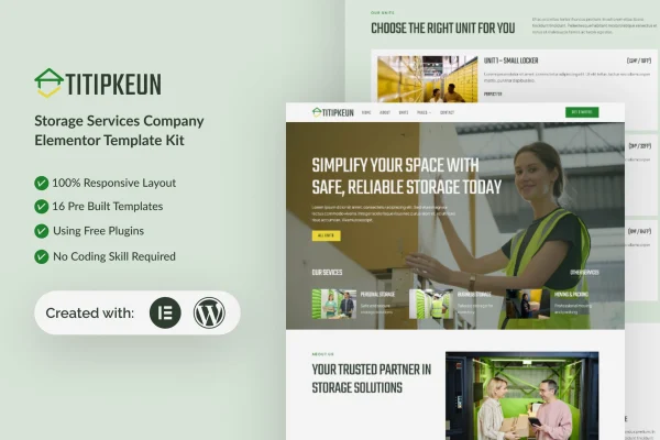 Titipkeun storage service company Elementor template kit preview