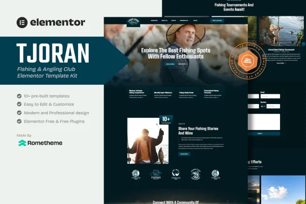 Tjoran fishing and angling club Elementor template kit preview