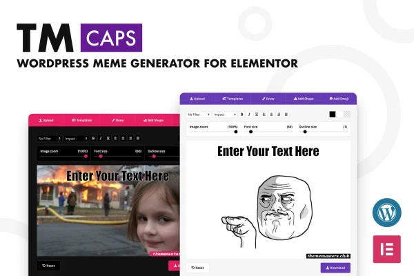 TM Caps meme generator plugin for Elementor banner
