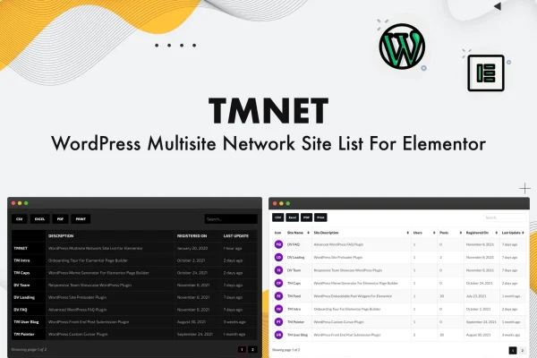TMNET WordPress Multisite Site List For Elementor plugin banner