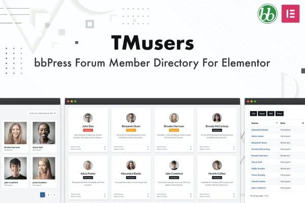 TMusers bbPress member directory for Elementor plugin banner