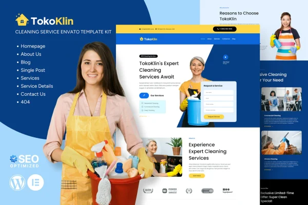 Tokoklin cleaning service Elementor template kit preview