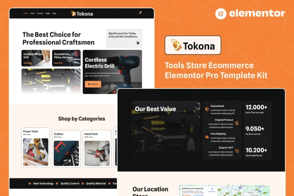Tokona tools store Elementor template kit preview