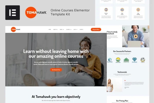 Tomahawk online courses Elementor template kit preview