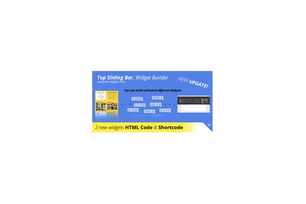 Top Sliding Bar, Widgets Builder plugin banner showing a widget panel at the top of a page