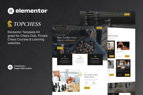 Topchess chess club courses and training Elementor template kit preview