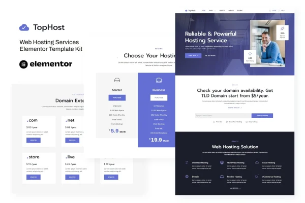 TopHost web hosting services Elementor template kit preview