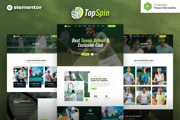 TopSpin tennis school and sports club Elementor template kit preview