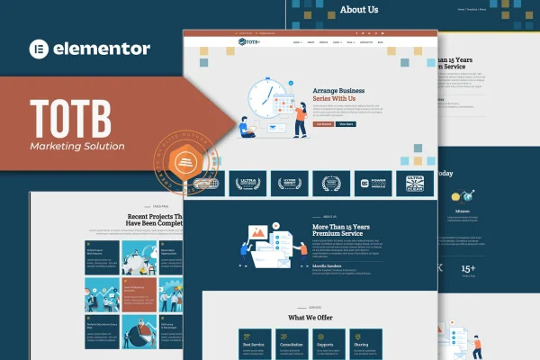 TOTB marketing agency Elementor template kit page previews