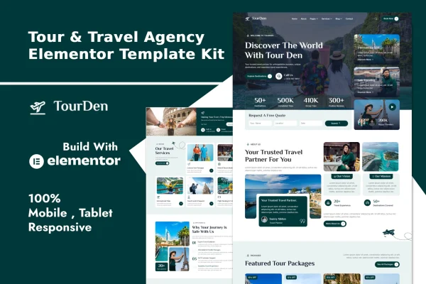 TourDen tour and travel agency Elementor template kit preview