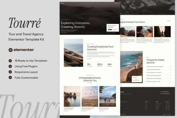 Tourre travel and tour agency Elementor template kit preview