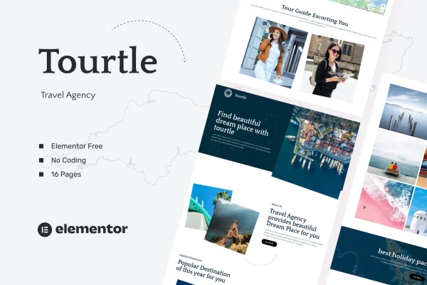 Tourtle travel agency Elementor template kit cover image
