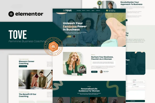 Tove feminine business coaching Elementor template kit cover image