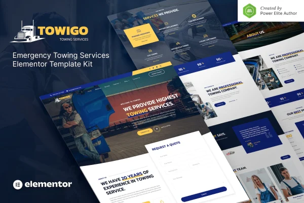Towigo emergency towing services Elementor template kit preview