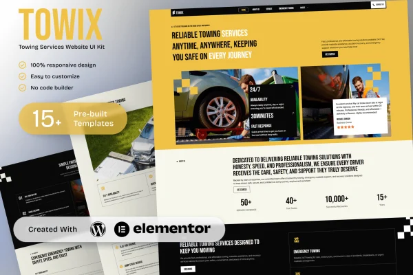 Towix towing services Elementor template kit preview