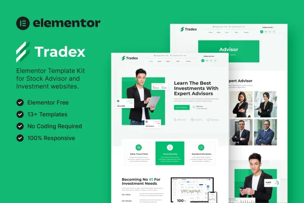 Tradex stock advisor and investment Elementor template kit preview