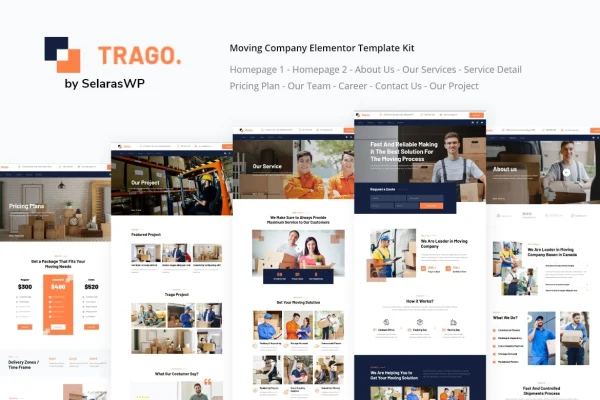 Trago movers and packers Elementor template kit preview