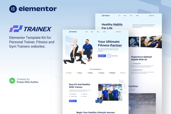 Trainex personal trainer and fitness Elementor template kit preview