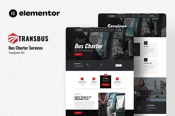 Transbus bus charter service Elementor template kit preview