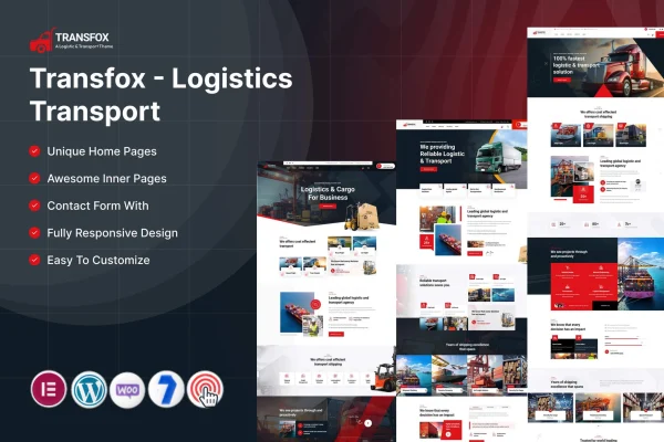 Transfox logistics transport WordPress theme preview with fleet and services sections