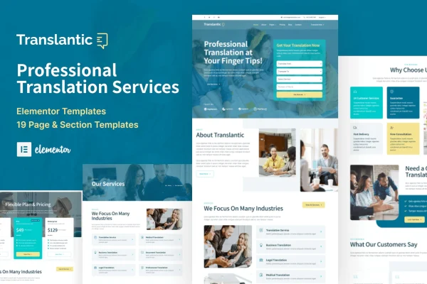 Translantic translation service agency Elementor template kit preview