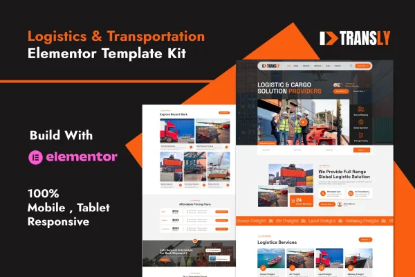 Transly logistics and transportation Elementor template kit preview