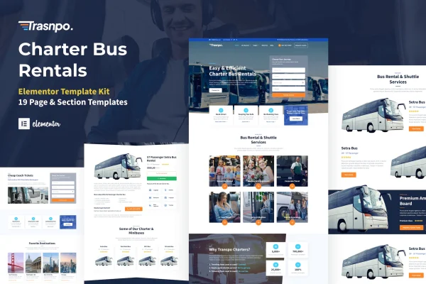 Transpo charter bus rental Elementor template kit preview