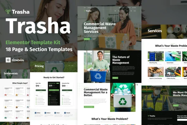 Trasha waste management and recycling Elementor template kit preview