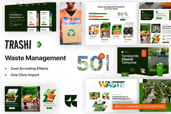 Trashi waste management and recycling Elementor template kit preview