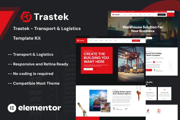 Trastek transport and logistics Elementor template kit preview