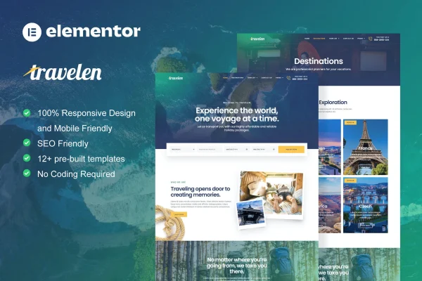 Travelen travel and tour agency Elementor template kit preview