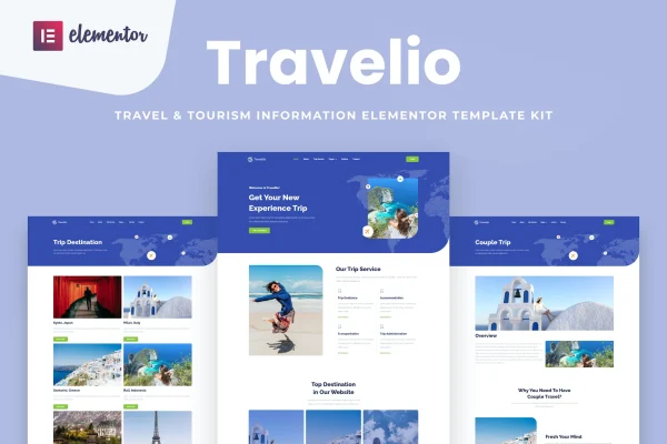 Travelio travel and tourism Elementor template kit preview