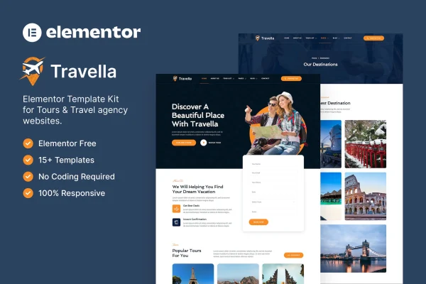 Travella tours and travel agency Elementor template kit preview