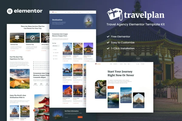 Travelplan tour and travel agency Elementor template kit preview