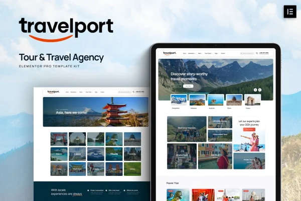 Travelport tour and travel agency Elementor Pro template kit preview