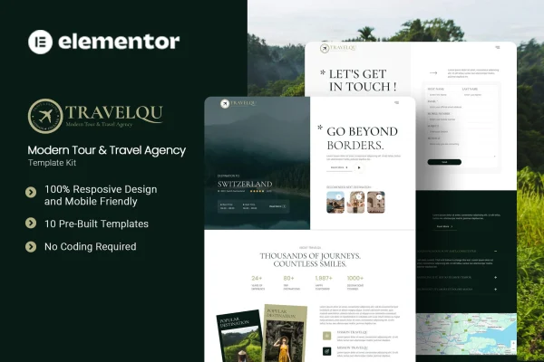 Travelqu tour and travel agency Elementor template kit preview