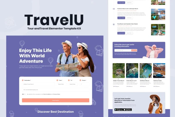 TravelU tour and travel Elementor template kit cover image