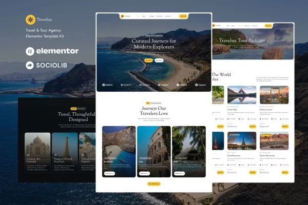 Travelux travel and tour agency Elementor template kit preview