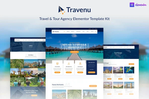 Travenu travel and tour agency Elementor template kit preview
