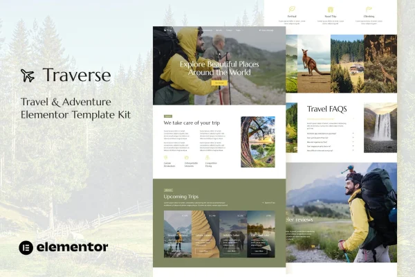Traverse travel and tour agency Elementor template kit preview