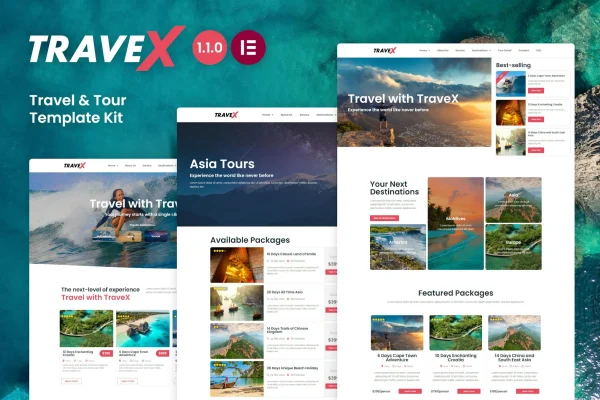 TraveX travel and tour agency Elementor template kit preview