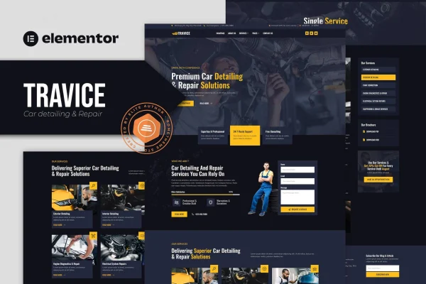 Travice car detailing and repair Elementor template kit preview