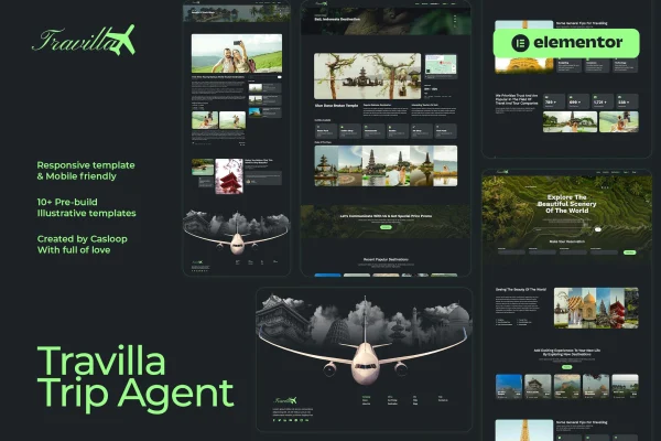 Travilla travel and accommodation Elementor template kit cover image