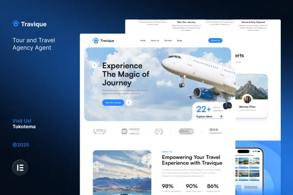 Travique tour and travel agency Elementor template kit preview