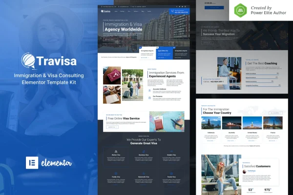 Travisa immigration and visa consulting Elementor template kit cover image