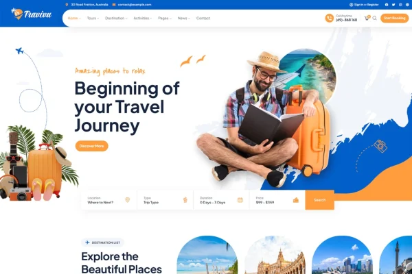 Travivu travel and tour booking WordPress theme preview